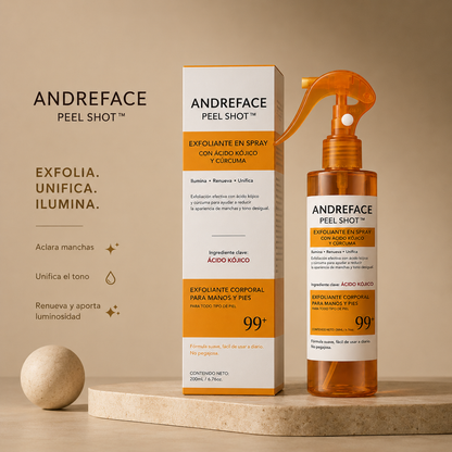 Spray Exfoliante Corporal · Ácido Kójico + Cúrcuma | Piel suave, pareja y luminosa