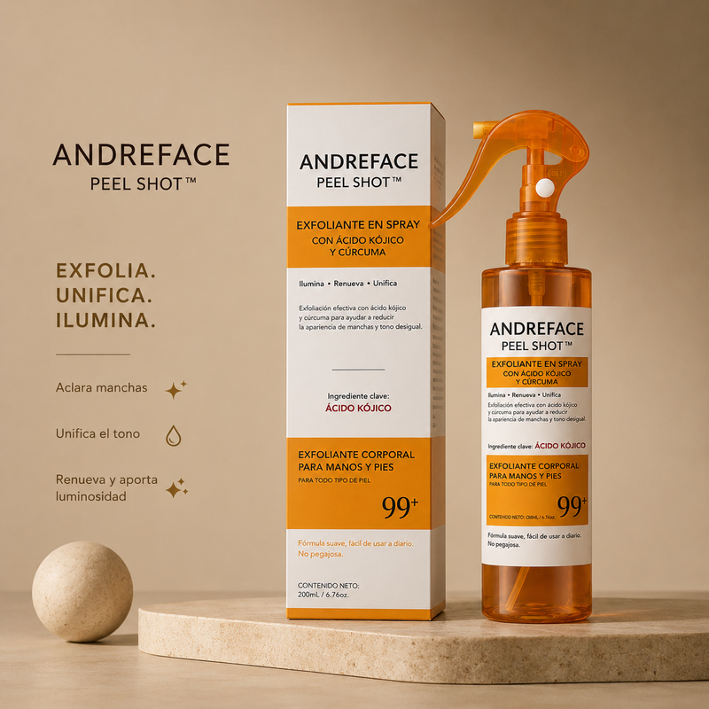 Spray Exfoliante Corporal · Ácido Kójico + Cúrcuma | Piel suave, pareja y luminosa